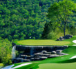 The driving range at Top of the Rock features many greens perched on cliffs with waterfalls. 