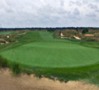 Six bunkers protect the seventh green at Twisted Dune Golf Club in Egg Harbor Township, New Jersey.